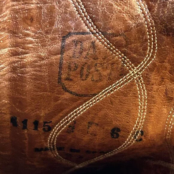 Vintage Dan Post Size 6 C Cowboy Knee Boots Made in Spain Tan Braided 4115 - Picture 4 of 16